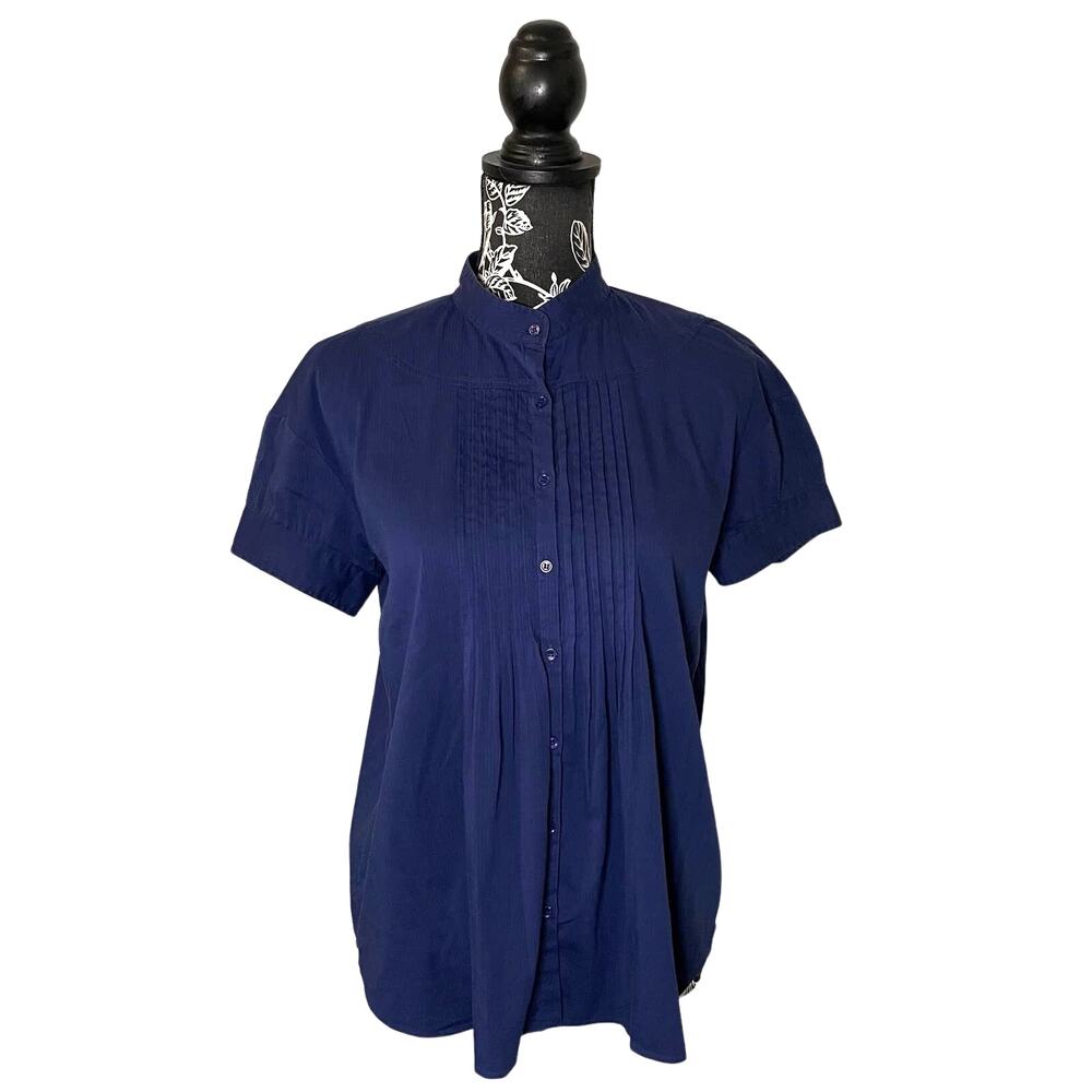 LAVIA 18 Pleated Front Button Up Blouse Mandarin Collar Royal Blue Size IT 40